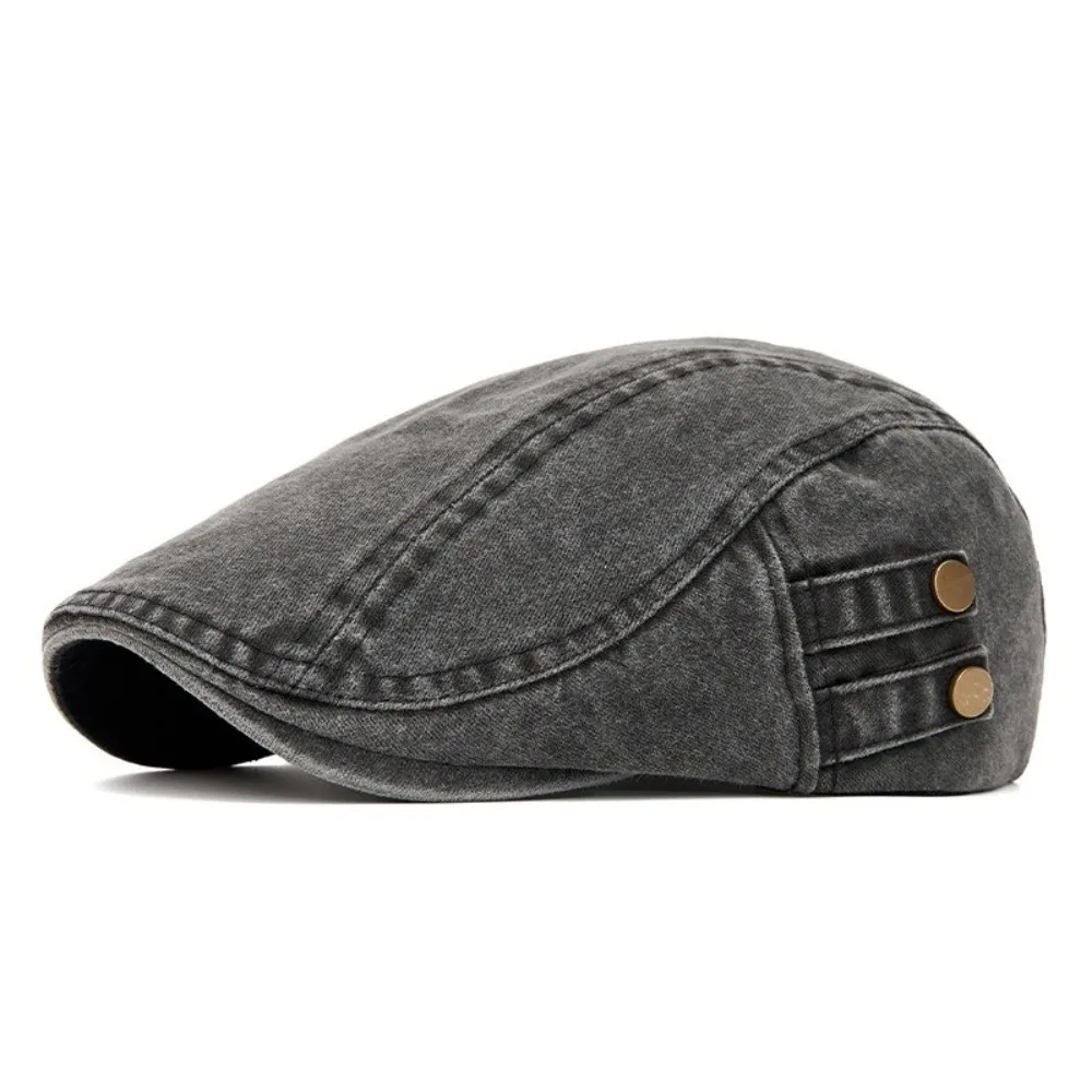 Versatile Solid Color Flat Cap Washed Fabric Adjustable Fit Newsboy Hat Four Seasons Wear Soft Material Ivy Cap For Men