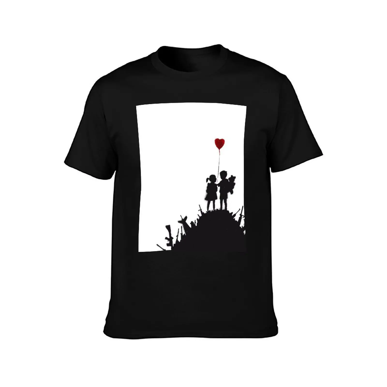 Banksy graffiti children boy and girl with heart balloon on a pile of weapons Art for Kids, just a platform HD T-Shirt
