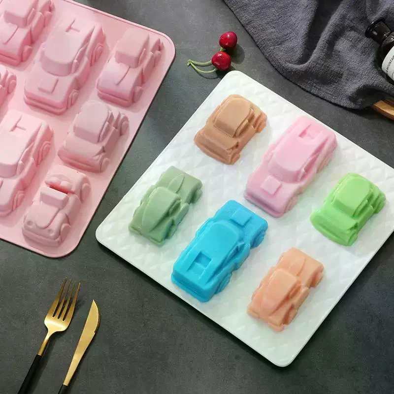 4/6/8 Cavities Car Train Silicone Mold Vehicles Crayon Making Supplies Pudding Jelly Cake Chocolate Mould Kitchen Pastry Tools