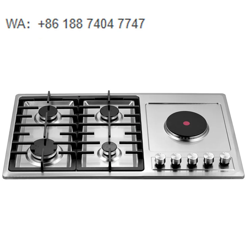 Multi Function 5 Burner Built in Stainless Steel Gas Electric Hob Kitchen  Stove With  Cast Iron Stand for Home Use