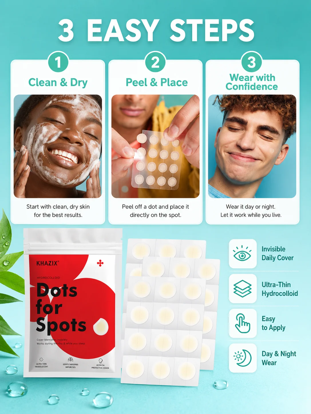 384pcs Hydrocolloid Blemish Patches Invisible Acne Spot Cover Pimple Patch for Face Skin Care Mixed Sizes