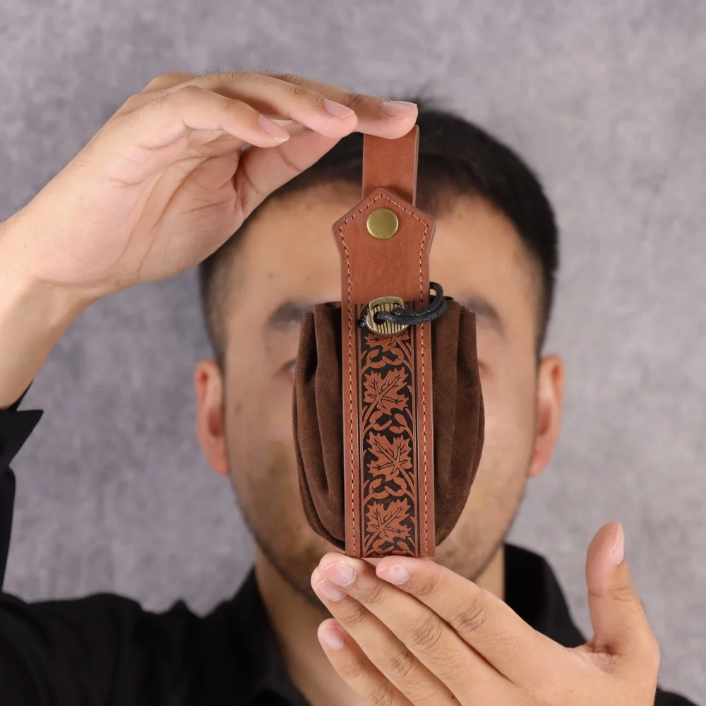 Średniowieczna saszetka ze sztucznej skóry z tłoczeniem, retro nordycka wikingowska przenośna portmonetka na monety, na LARP Ren Faire