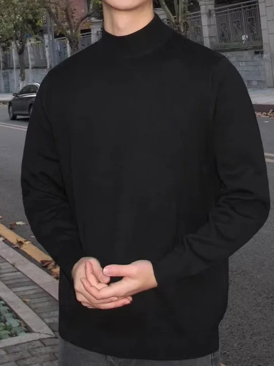 

Мужской вязаный свитер с высоким воротником на подкладке, среднеслойная повседневная одежда, мягкая свободная посадка, осенне-зимняя термооснова irt