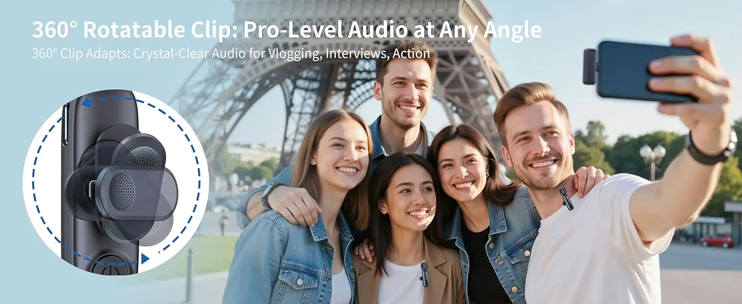 ميكروفون USB C Ti ميكروفون صغير لاسلكي لهواتف/أجهزة الكمبيوتر اللوحية/ميكروفون تسجيل فيديو بمشبك، مع مشبك قابل للدوران وتسجيل تقليل الضوضاء، مثالي لمبدعي محتوى Vlog Tiktok Youtube Podcast
