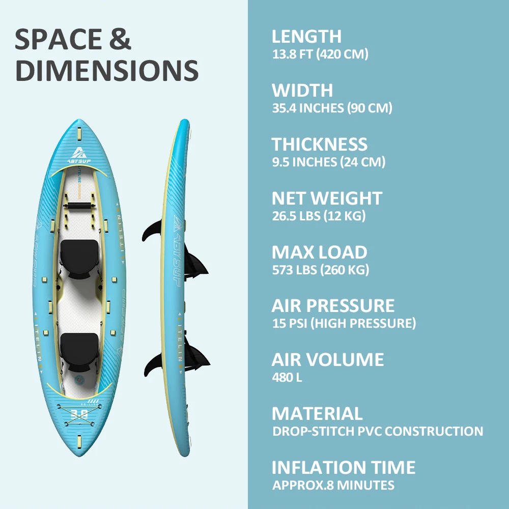 Extra‑Large 573lbs Capacity 2‑Person Heavy‑Duty Inflatable Fishing Kayak Rigid Stable Boat with Rod Holder Option OEM