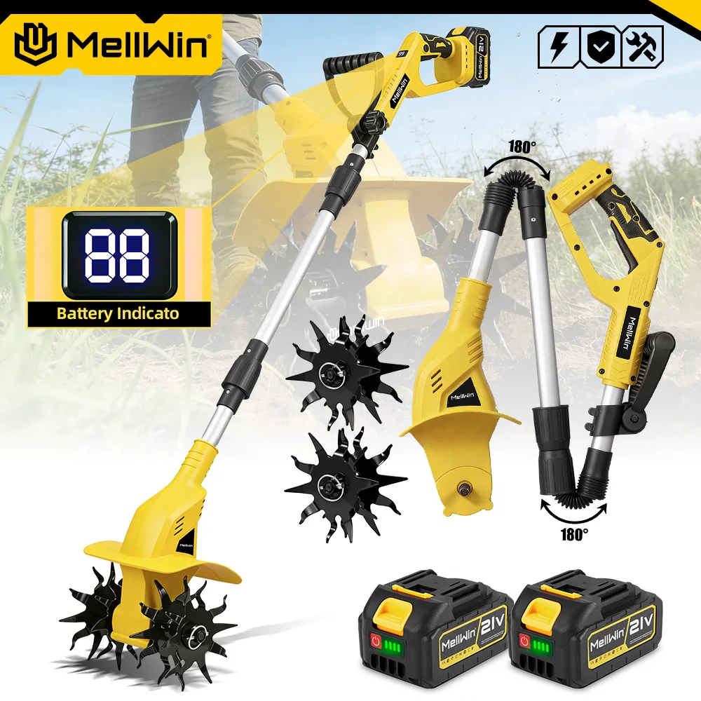 MELLWIN Kabelloser Garten-Elektrokultivator Rasenmäher Bodenfräse für Gartenbearbeitung und Kultivierung Kompatibel mit Makita 18V Akku