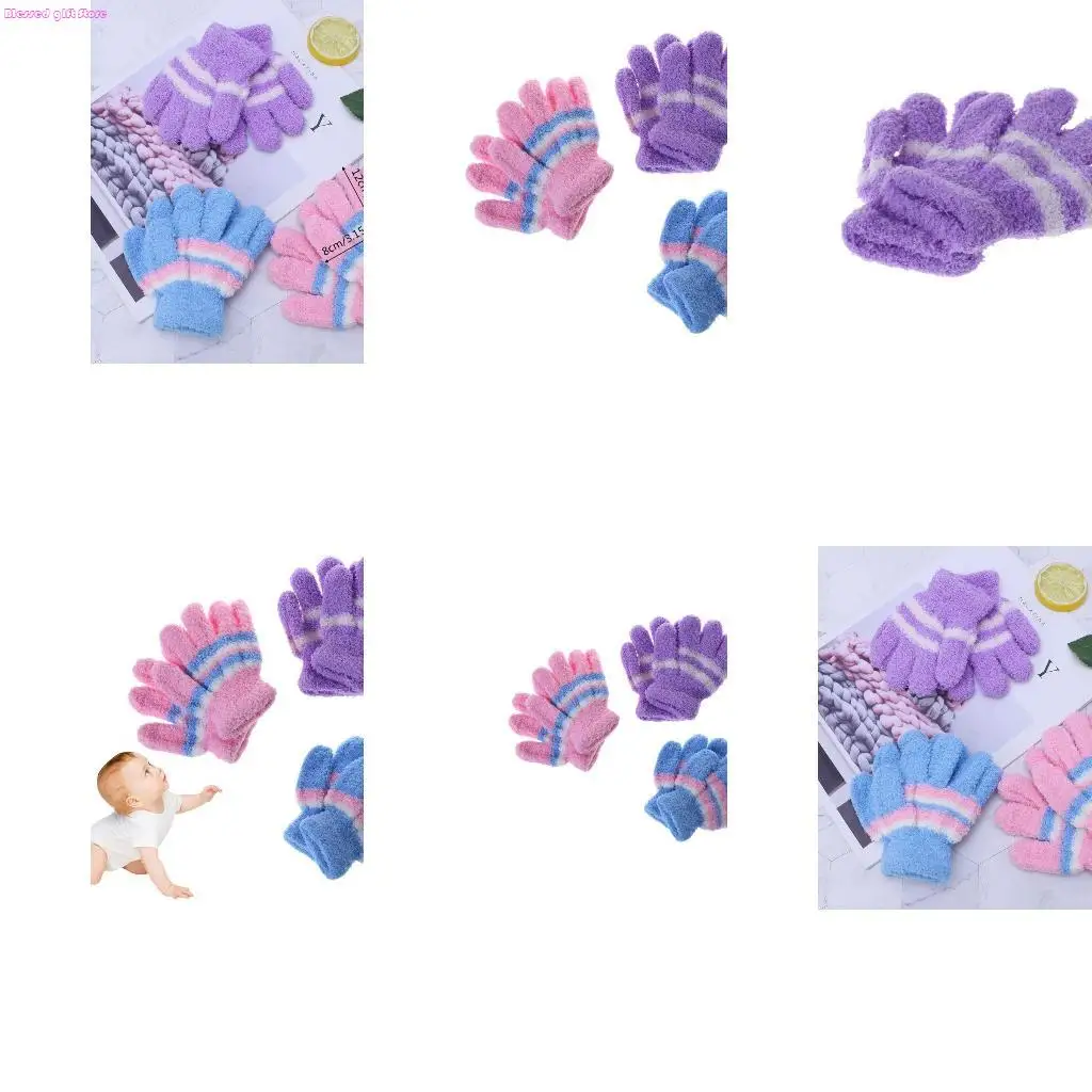 

D0JC Lovely Stripe Mittens Plush Cartoon Lined Mitten Full Finger Baby Costume