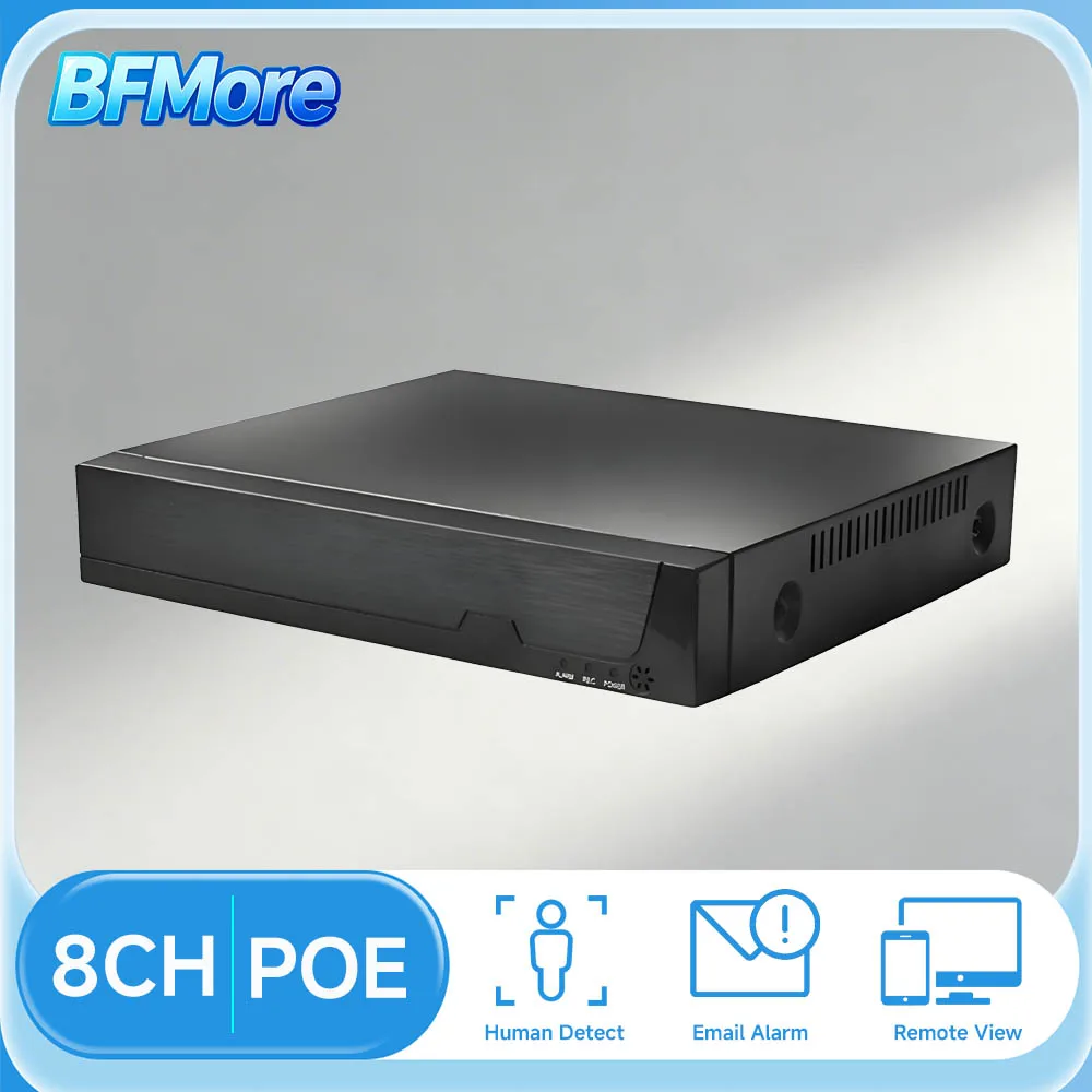 Фото BFMore 4K 8MP H.265 8-канальный POE NVR с интеллектуальной записью AI, сетевой видеорегистратор для систем безопасности, до 6 ТБ HDD, для POE-камер