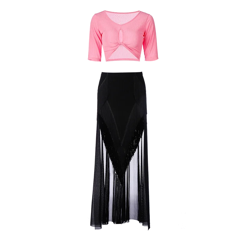 

Костюм для танца живота по индивидуальному заказу, тренировочный костюм со шлейфом и кисточками, тренировочная команда, тренерская форма, топ с короткими рукавами + юбка, 2 шт., женская