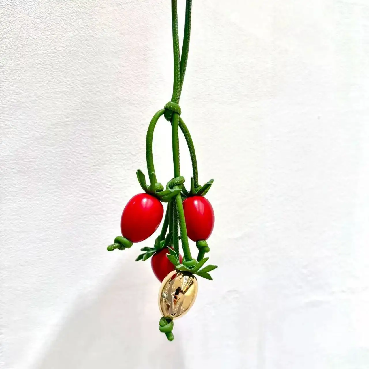 

Real Leather Cherry Tomato Beaded Charm - Summer Fruit Keychain, Handbag Purse Accessory Deco