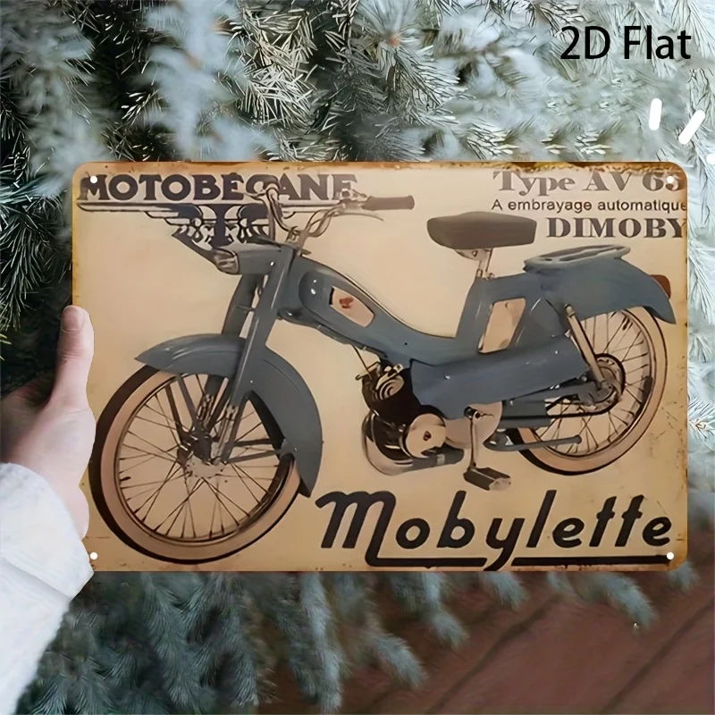2D plano 1 pieza retro francés Motobecane Mobylette bicicleta pared de madera arte logo, decoración de motocicleta