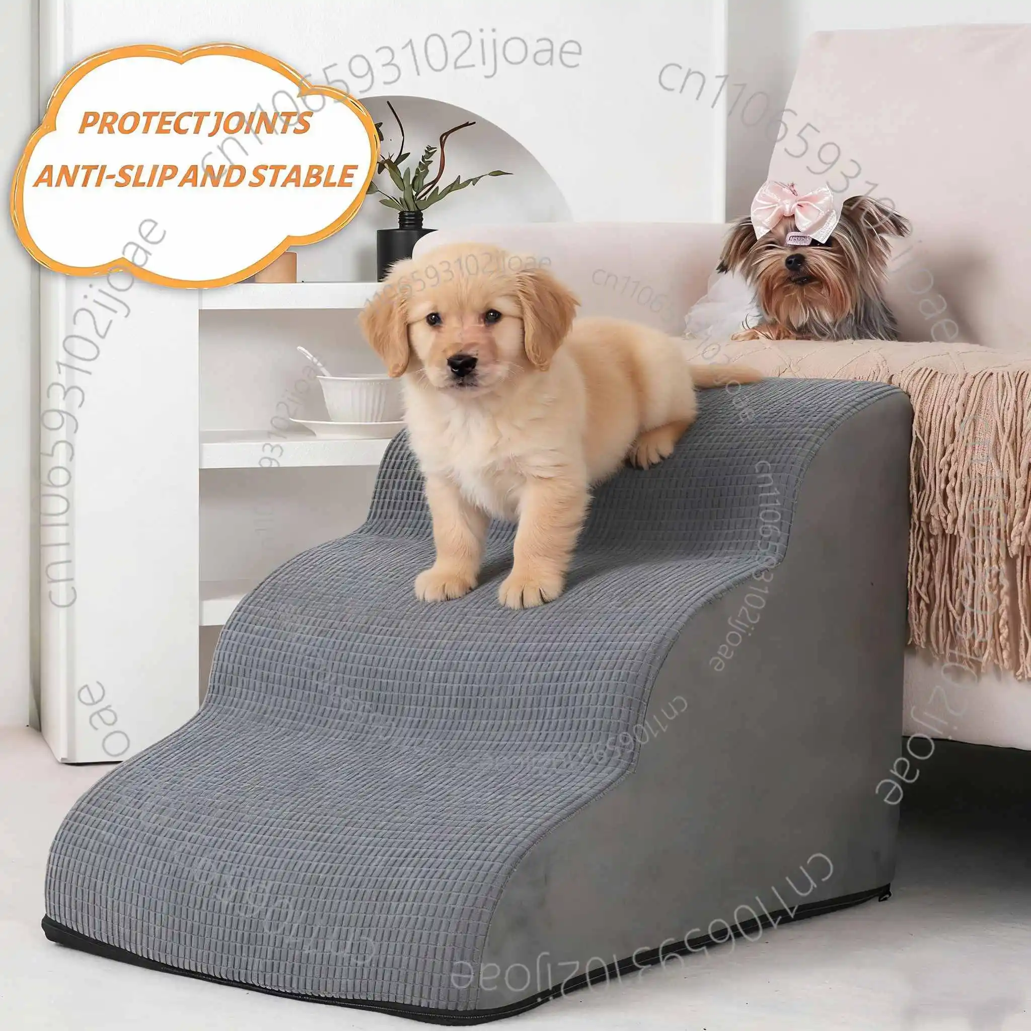 3 Step Dog Ramp & Stairs for Sofa & Chair - Non-slip sturdy pet steps for small dogs and cats, 15.7 inches tall, grey