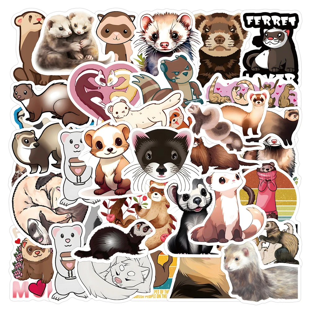 Bonito Animal Ferret Graffiti Adesivos para Crianças, Decalques, Brinquedo, Laptop, Notebook, Telefone, Garrafa de Água, Papelaria Kawaii, Adesivo, 10 Pcs, 30 Pcs, 50 Pcs, 100Pcs