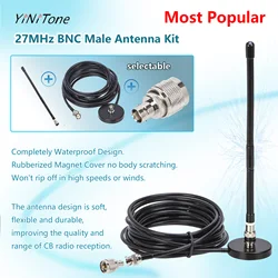 CB Radio 27MHz Antenna Kit PL259/BNC Male Connector Long Range Soft Whip antennae Magnetic Base Station adapter Set for kenwood