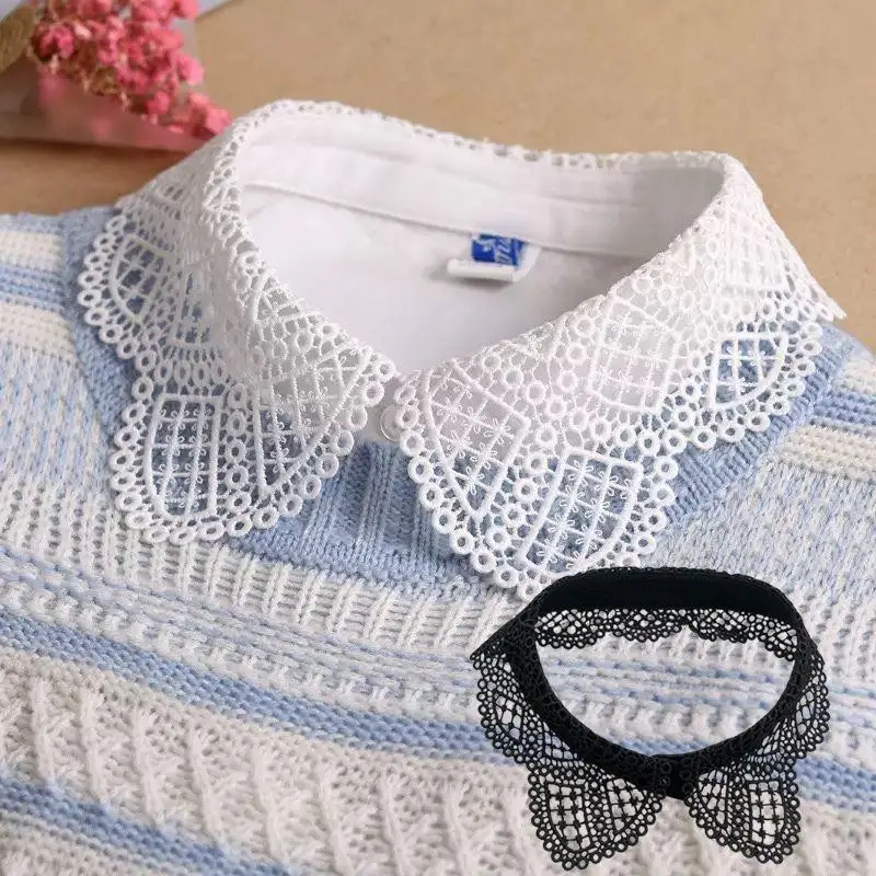 Faux col décoratif brodé pour femmes, châle ajouré, col polyvalent détachable, bretelles à la mode