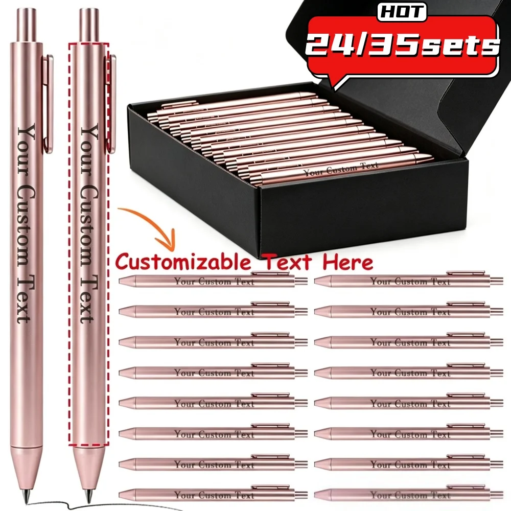 24/35Sets Customizable Ballpoint Pens Set Smooth Writing with Black Gift Box Suitable for Friends School Office Supplies