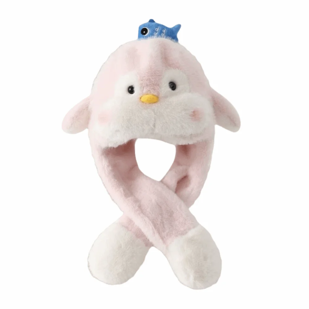 

Fluffy Kids Ear Protection Cap Fleece Lined Solid Color Penguin Ear Moving Hat Thermal Thickened Cartoon Penguin Hat