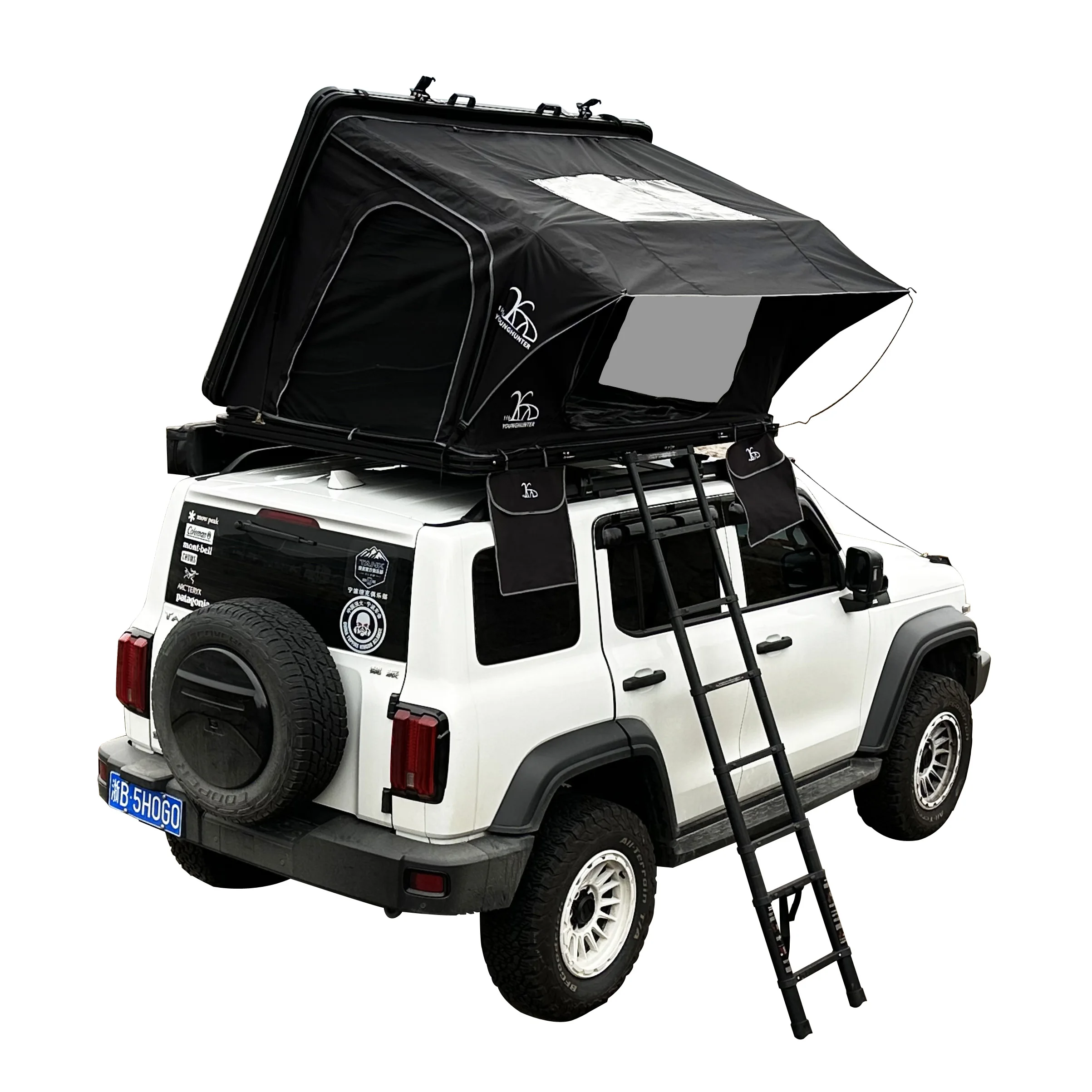 

Younghunter camping car rooftop camper overland truck 4x4 pop up SUV aluminum rollover hard shell roof top tent