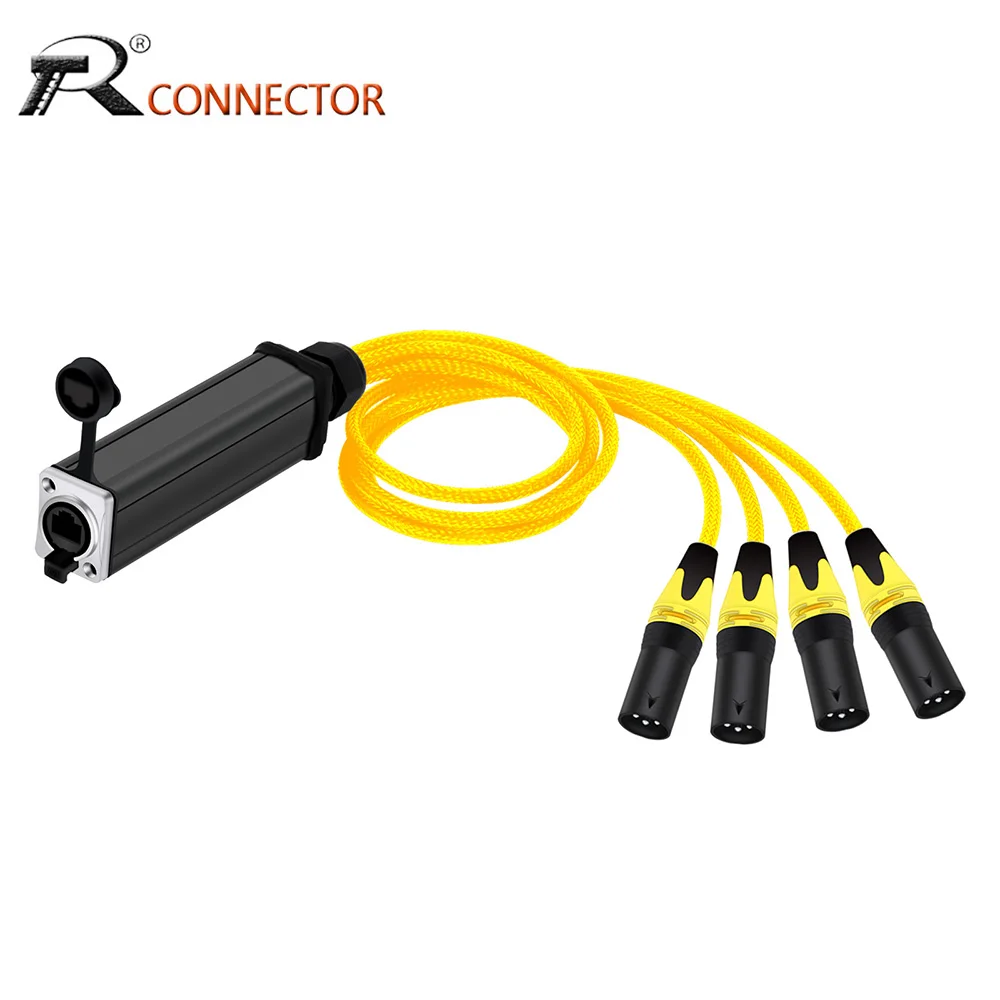 Audio 4 Channel 3Pins Male/Female Waterproof XLR Extender Multi Network Receiver to RJ45 Female CAT5 Shielded Network Converter