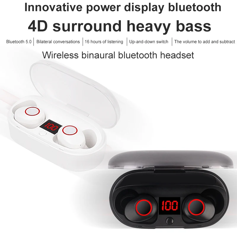 Tws Bluetooth 5.0 waterproof Earphone Mini Wireless Earbuds HIFI 3D Stereo with microphone with charging box