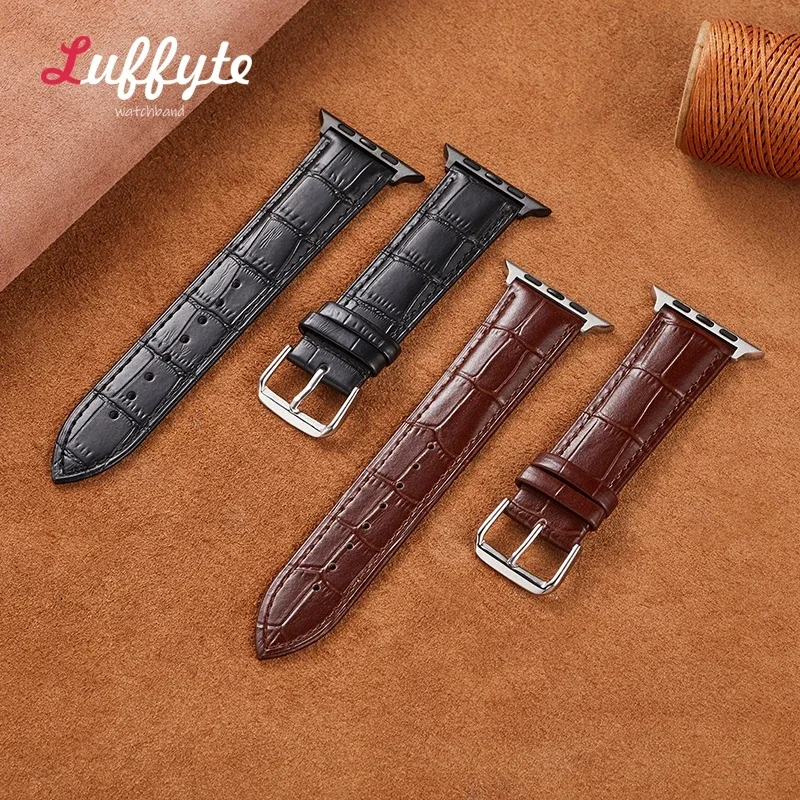 Pulseira de relógio de couro em relevo masculina e feminina, pulseira para Apple iWatch Series 9, 8, 7, 6, 5, 4, 3, SE, 49mm, 44mm, 45mm, 42 milímetros, 38 milímetros, 40 milímetros, 41 milímetros