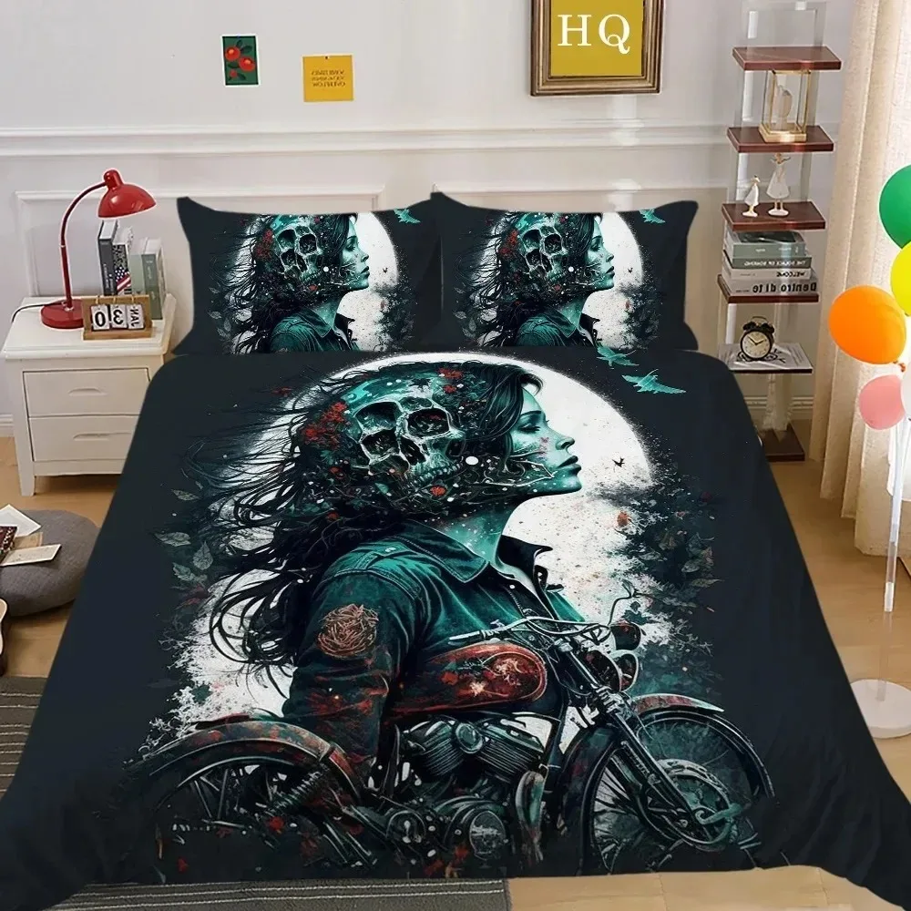 3D Print Skull and Beauty Duvet Cover Set Full Size Gothic Sugar Skull Angels and Demons Bedding Set Double Bed Sets