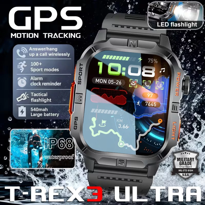 

T-Rex3 Ultra GPS Route Return Sports SmartWatch Compass 3ATM Waterproof 100+Sports tracker Outdoors LED Flashlight Smart Watches