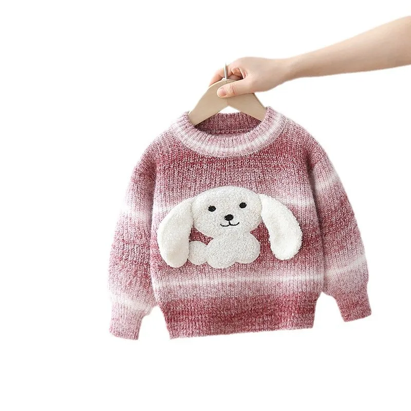 Children's sweater thickened 2024 new autumn and winter girl baby jumper sweater boy cartoon dog base shirt