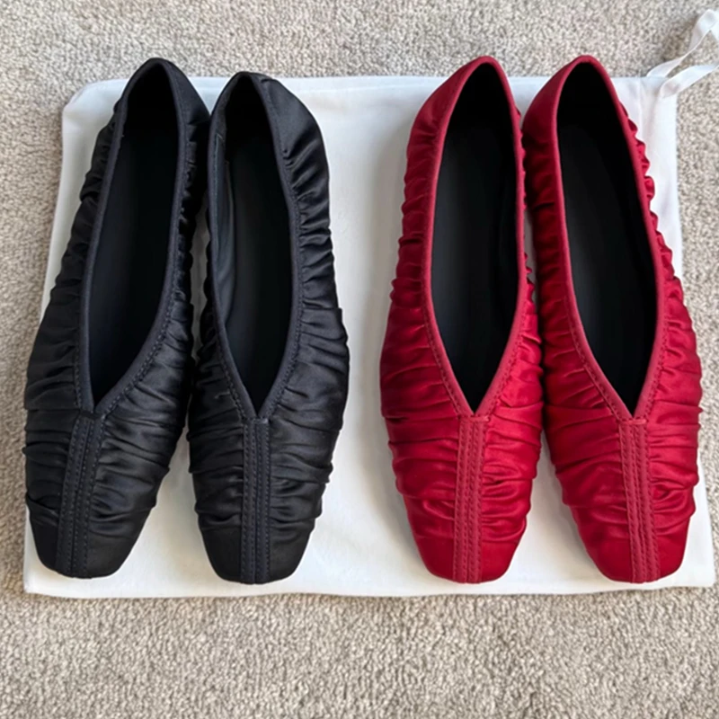 

Jenny&Dave Autumn French Minimalist Silk Satin Flat Shoes Women's Retro Pointed Lazy Commuting Casual Loafers Shoes Women