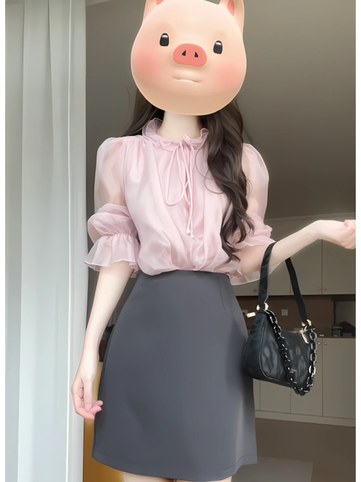 قميص أنيق بياقة مستديرة وأكمام طويلة، بلوزة وردية بحاشية دانتيل للعمل، مريحة للبشرة وقابلة للتنفس، قصة مستقيمة بأكمام منتفخة،...