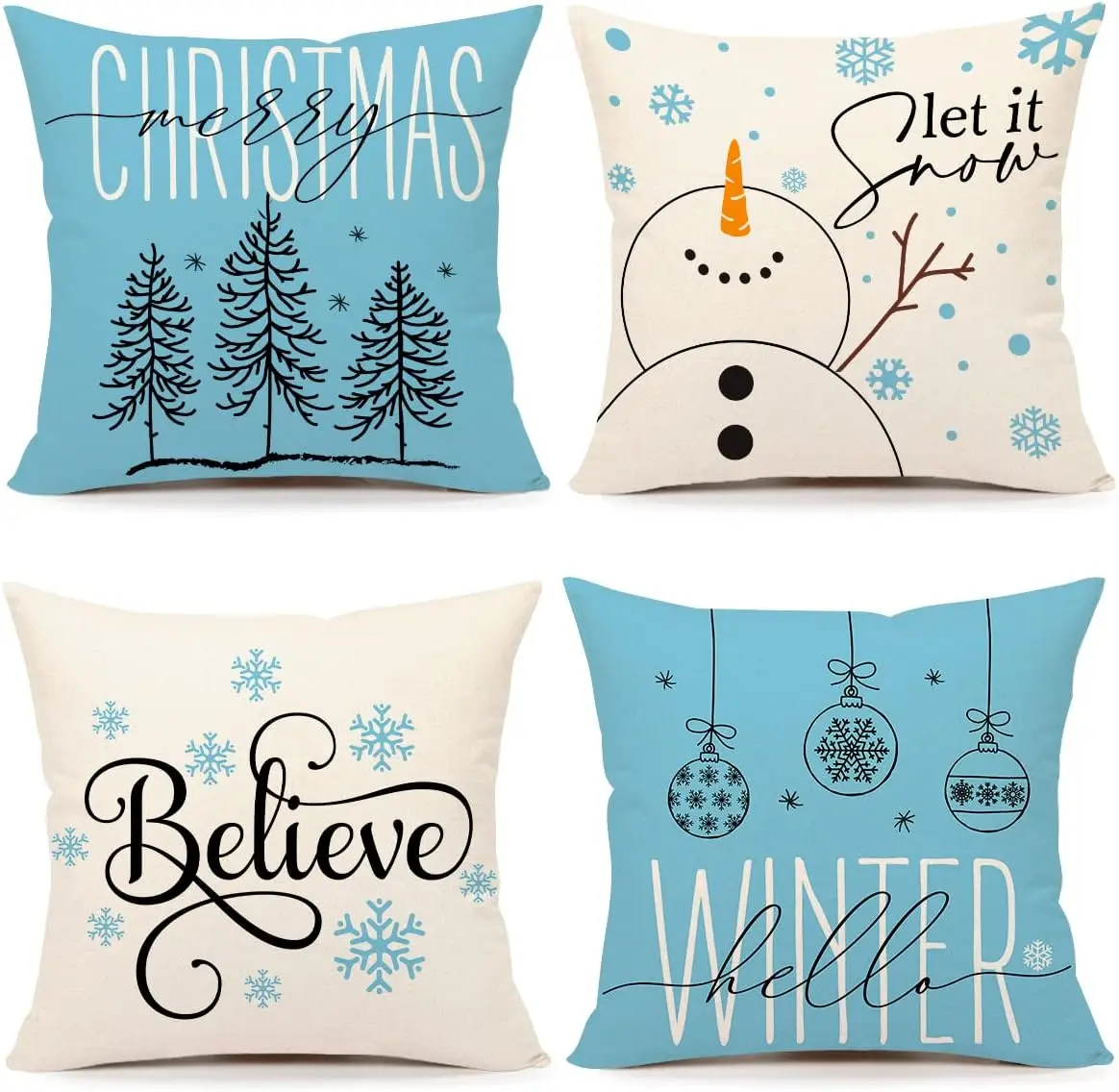 Light Blue Christmas Pillowcase Decorative Winter Holiday Decorative Pillowcase Suitable for Home Sofa Linen Cushion Cover