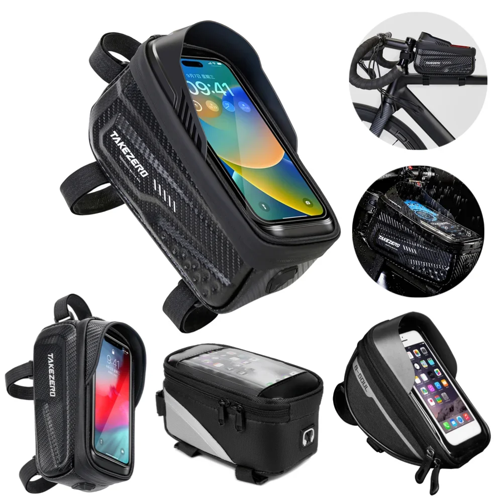 Bicycle Front Frame Bag Touch Screen Bicycle Bag MTB Waterproof Phone Holder Case Bicycle Accessories PU Fit for 7 In Phones