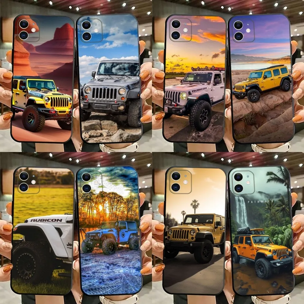 Cool Jeeps off-road SUV Phone Case For iPhone 15,14,13,12,11,Plus,Pro Max,XS,X,XR,SE,Mini,8,7 Soft Silicone Black Cover