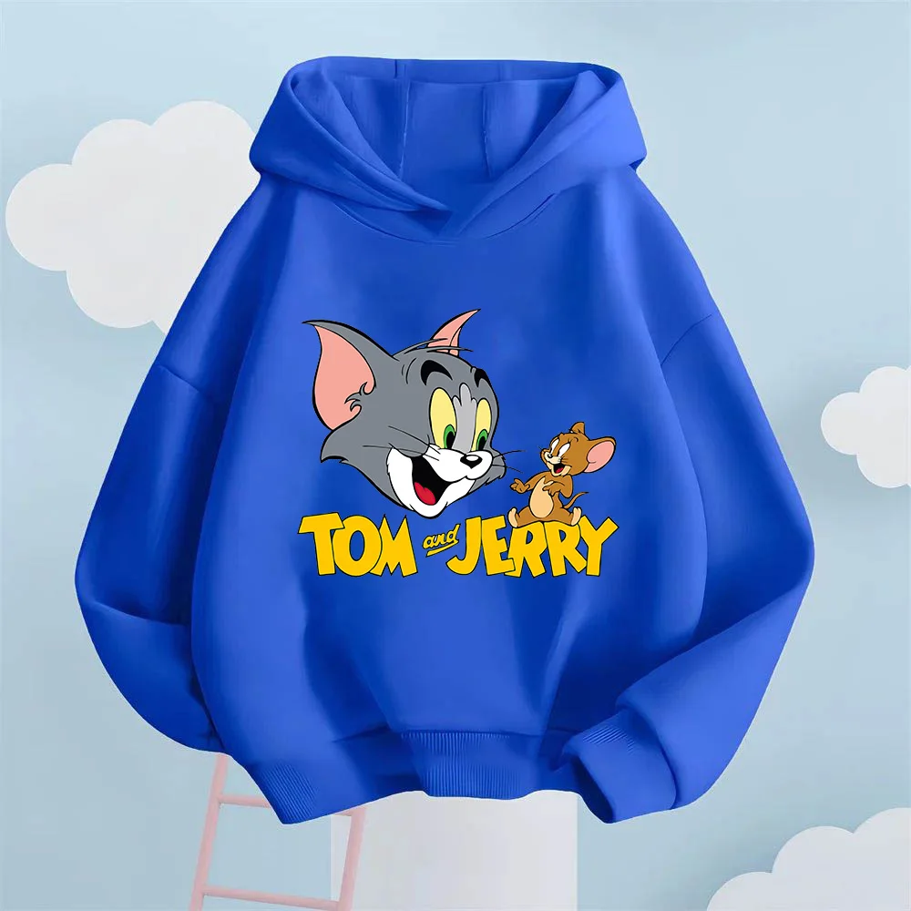 

Cartoon Tom and Jerry Pattern Children's Sweatshirt Autumn Boys and Girls Hooded Pullover Suitable