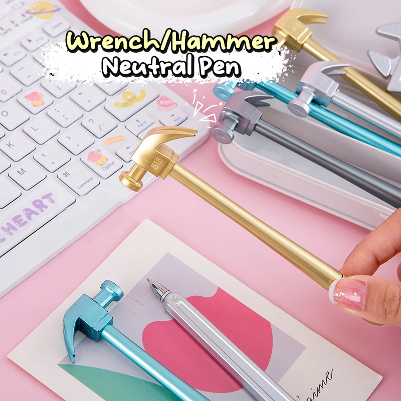 Creative Metallic Hammer Tools Black Gel Pen Stationery Hammer Shape Gel Pens Novelty Tool Pens For Office School Supply