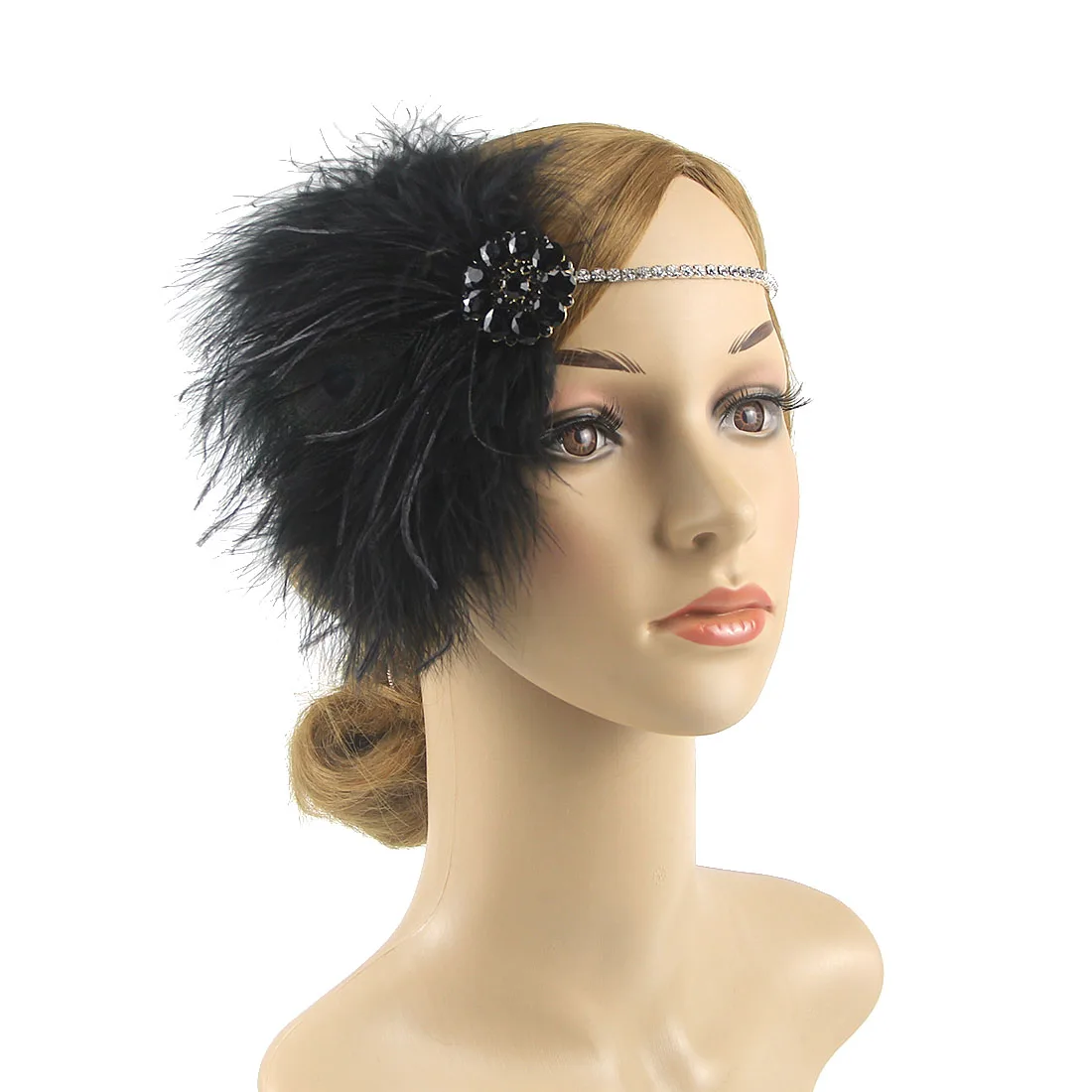 

Vintage 1920 Flapper Girls Ballroom Latin Dance Party Headband Black Feather Rhinestone Hair Band for Women Girls