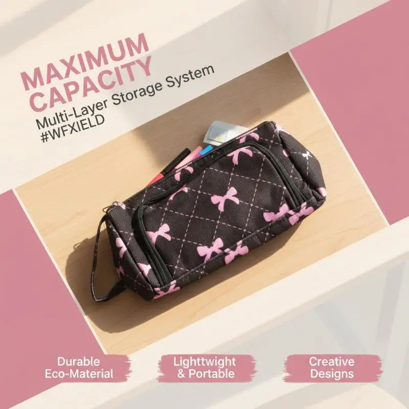 Aesthetic Bow Pencil Pouch Big Capacity Multifunctional Tear-resistant Pencil Case for Students Back to School Gifts