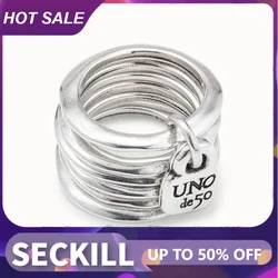 2024 Original Hot selling Spain UNOde50 Jewelry Fashion Personality Six Ring Detachable Ring Jewelry Women's Boutique Gift