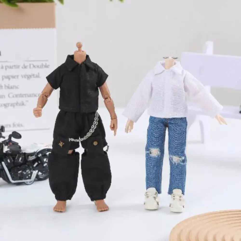 New Black/White 1/12 Scale Casual Shirt Loose Cute Long Sleeved Shirt Fashion Doll Clothes Tops for 6'' Figure Doll