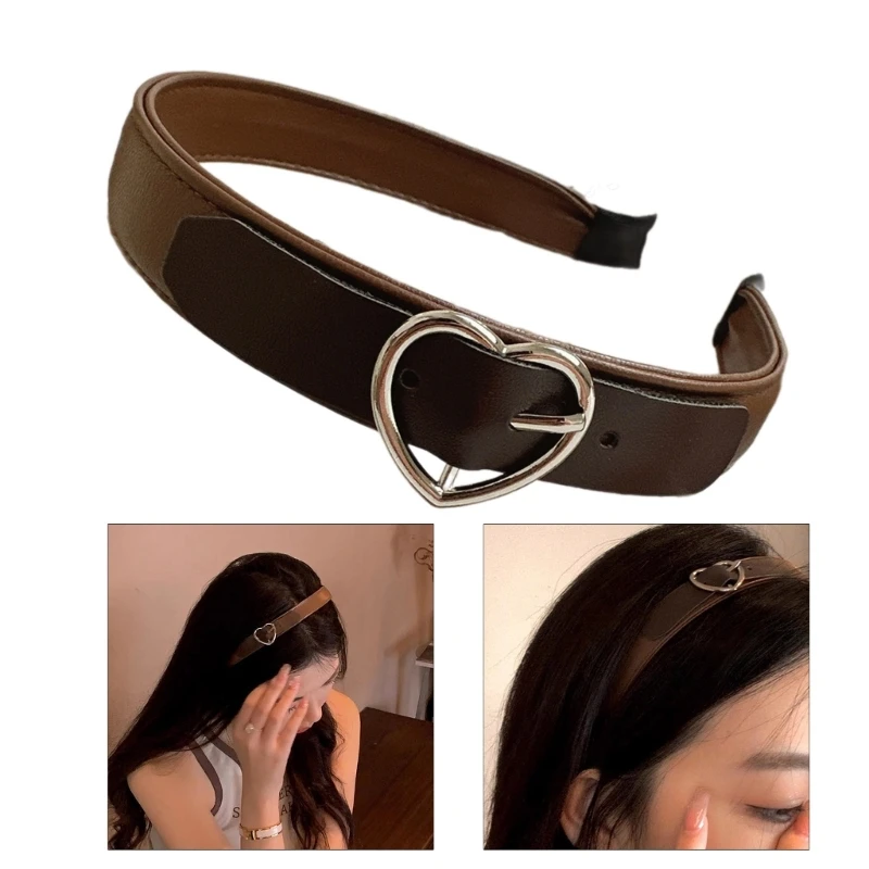 Harajuku Heart Shaped Buckle Headband Y2K Girls Wide Brim Elastic Hairband Woman Punk Makeup Hair Hoop for Club Party Daily Wear