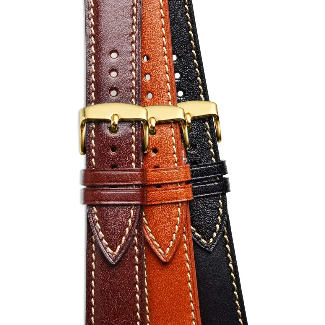 WOCCI Full Grain Italian Leather Watch Band, 18mm 20mm 22mm, Black Brown Red, with Stainless Steel Buckle