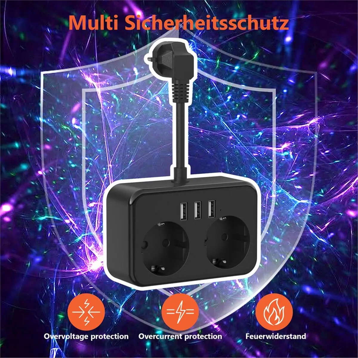 Power Strip with 2 AC Outlets and 3 USB Fast Charging Ports, Electrical Socket, Wall-Mounted, EU Plug, Power Adapter