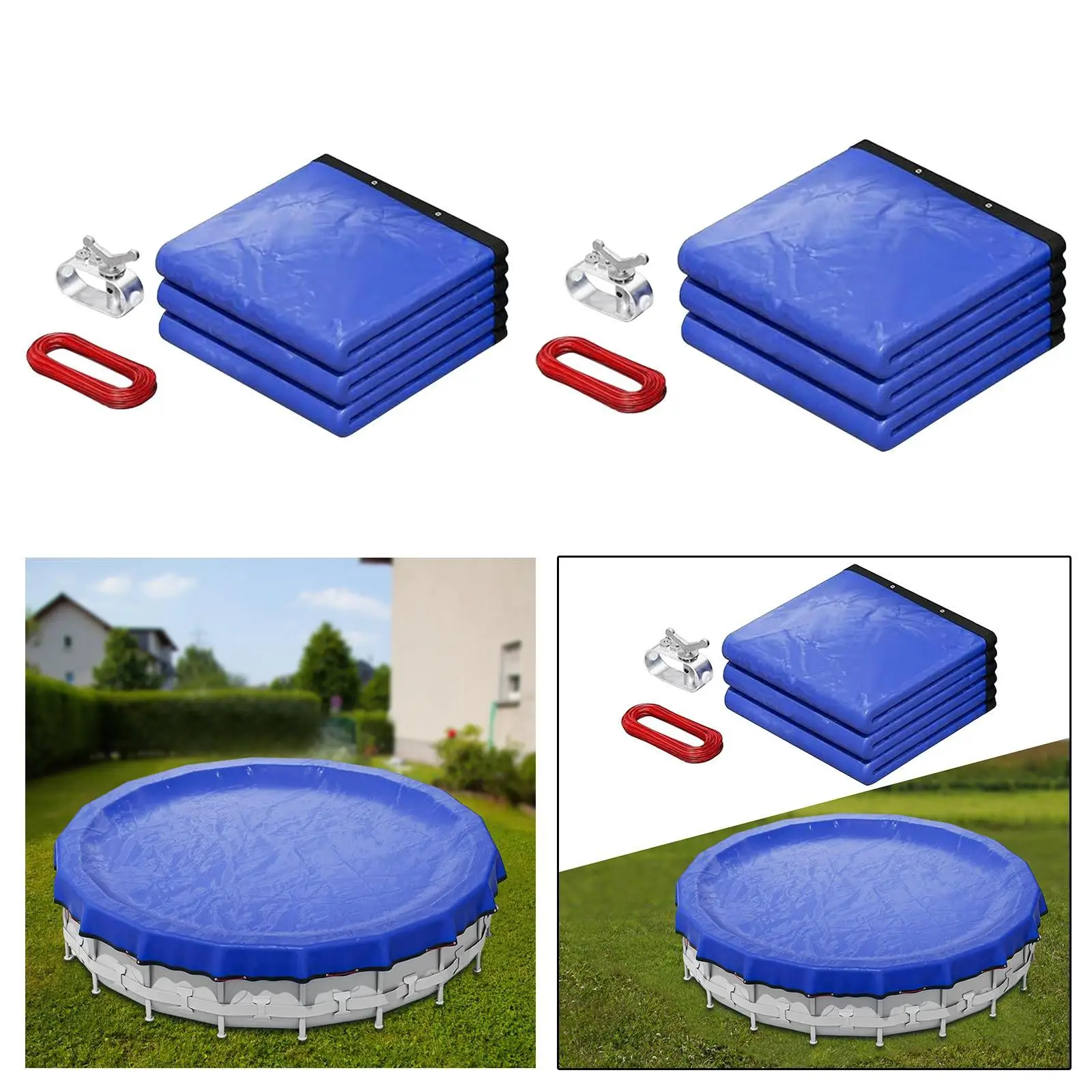 Round Winter Pool Cover Kit Swimming Pool Cover Portable Thick PE Material Blue Easily Install Multipurpose Windproof Dustproof