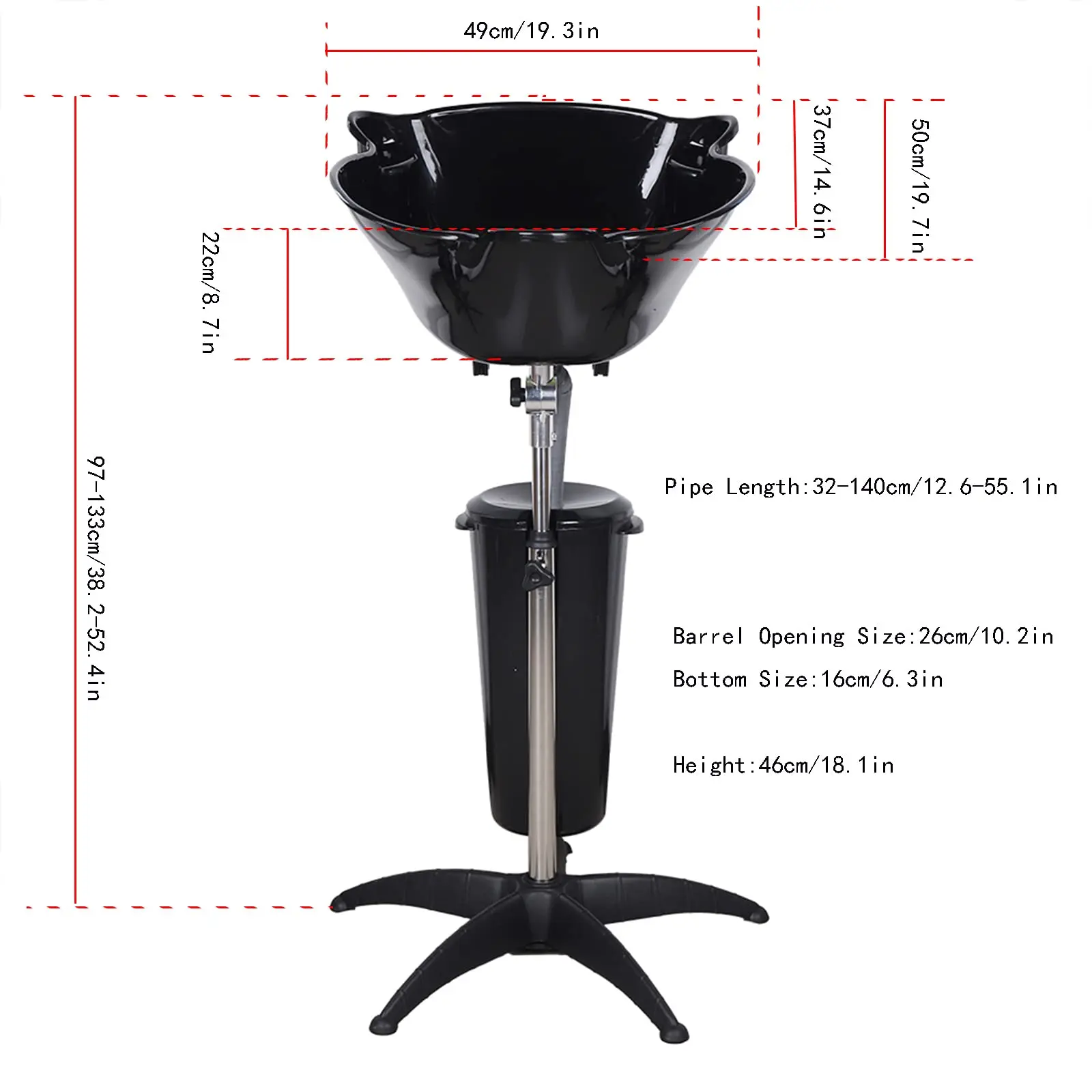 Раковина для мытья волос, портативная регулируемая по высоте раковина для глубокого шампуня для салона, миска для мытья волос со сливным шлангом для домашнего парикмахера Sh