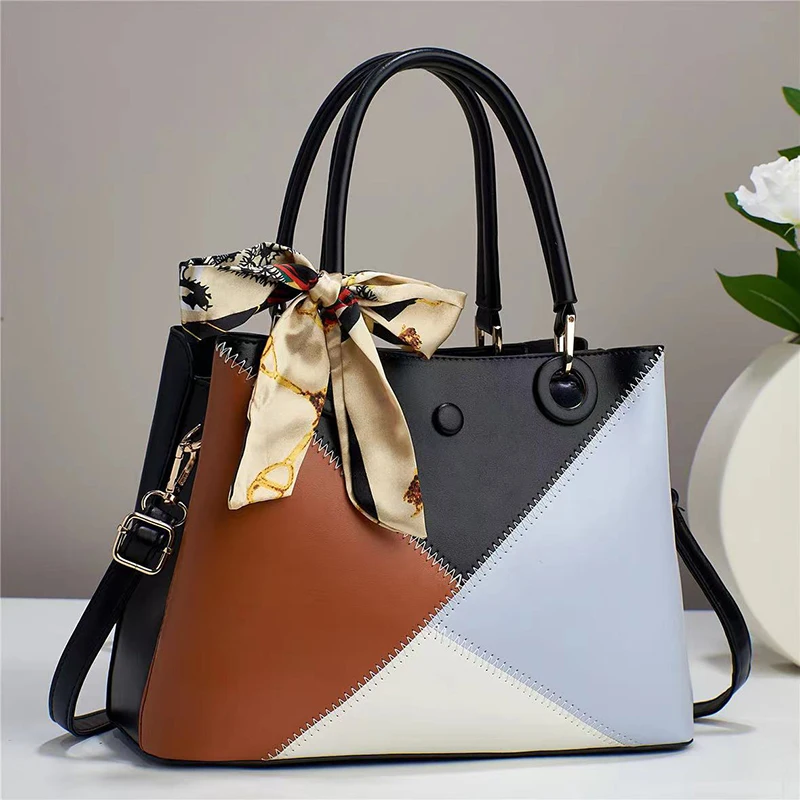 

One pack of multi-back large-capacity tote bag, color-blocked, simple design, free silk scarf, fashionable women's bag