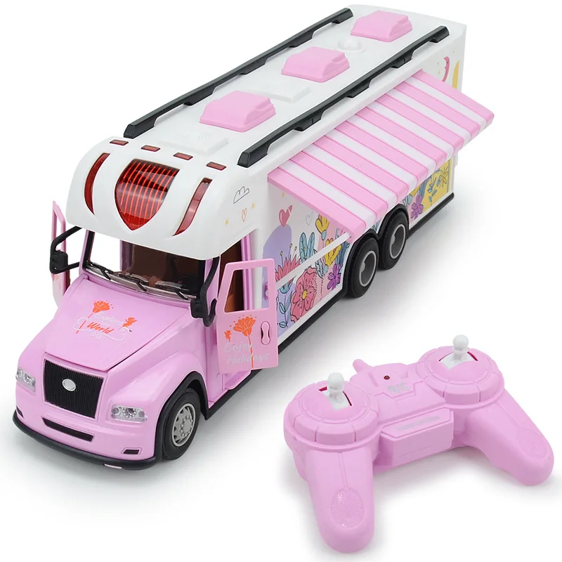 2.4G Remote Control Pink Car Electric Light Simulation Sound Four-Channel Dining Car RV Model Remote-Controlled Toys Girl Gifts