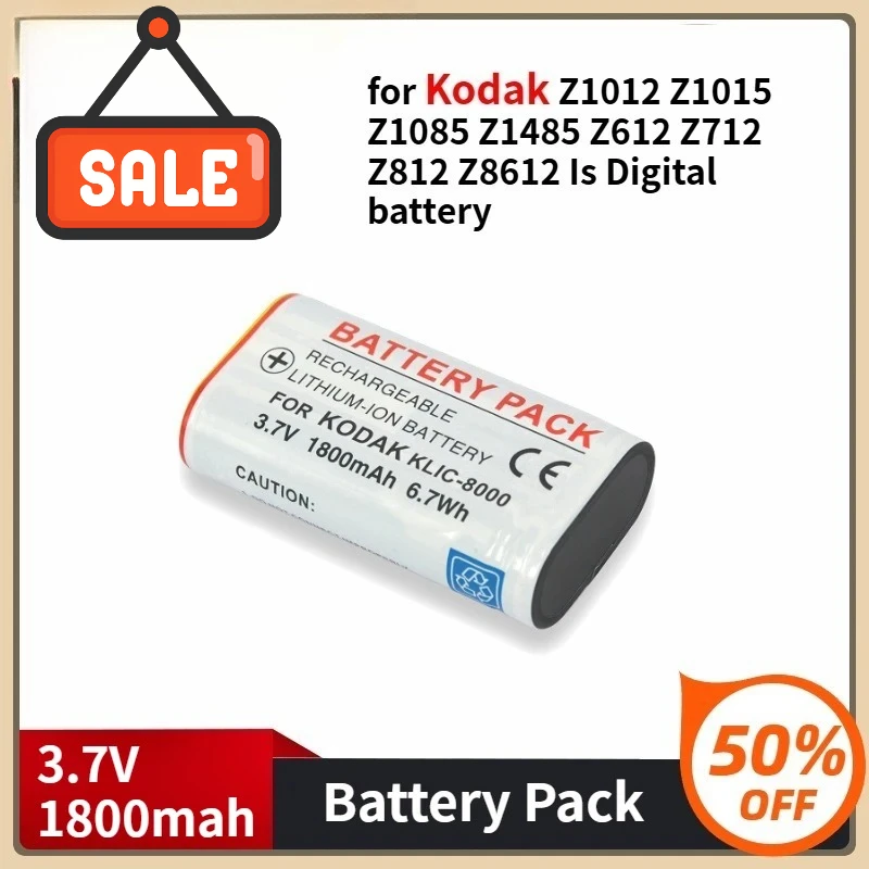 

KLIC-8000 Camera Battery for Kodak Z1012 Z1015 Z1085 Z1485 Z612 Z712 Z812 Z8612 Is Digital 3.7V 1800mAh Rechargeable Battery