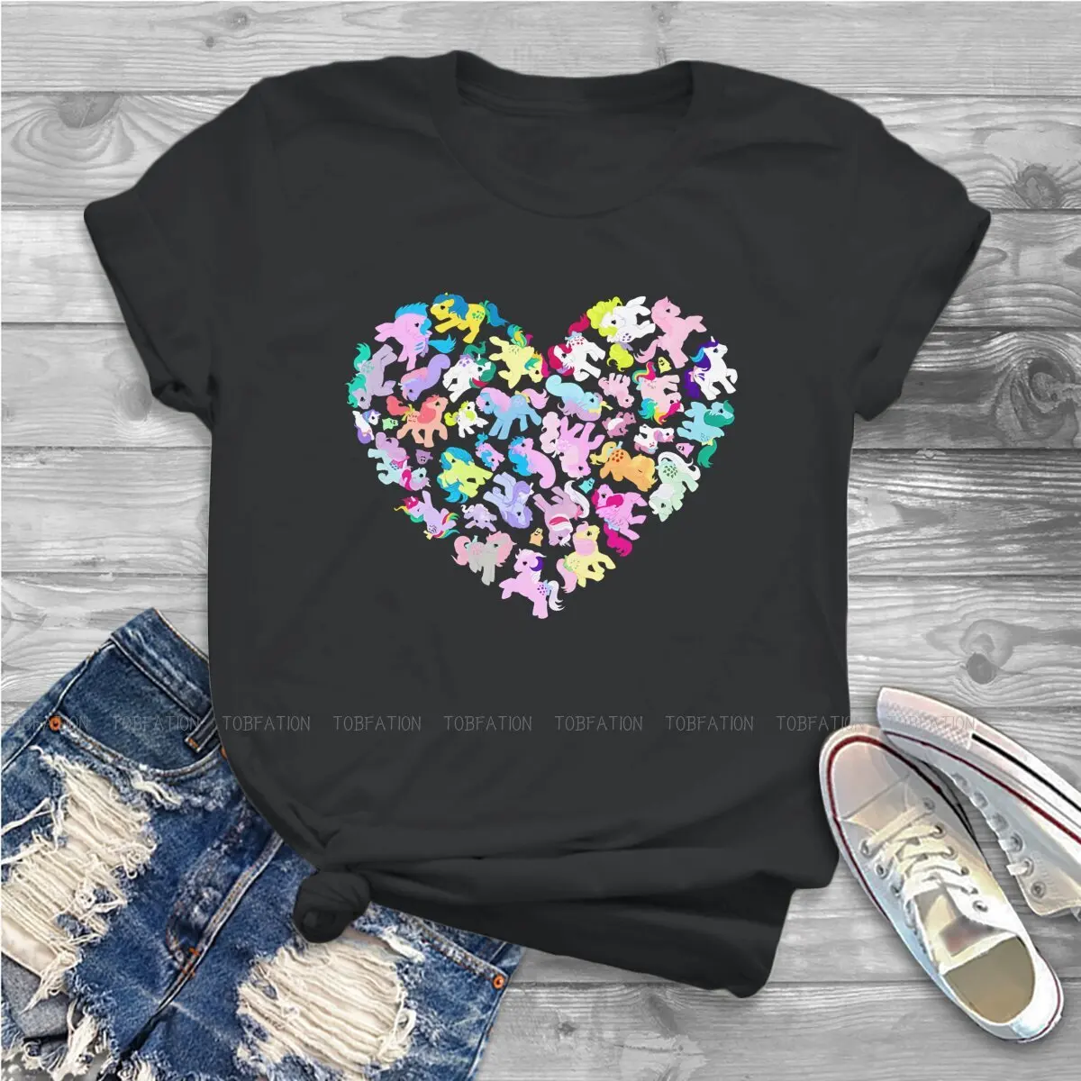 I Heart MLP O Collar TShirt Cute Unicorn Cartoon Pure Cotton Classic T Shirt Girl Clothes Individuality Big Sale view 3