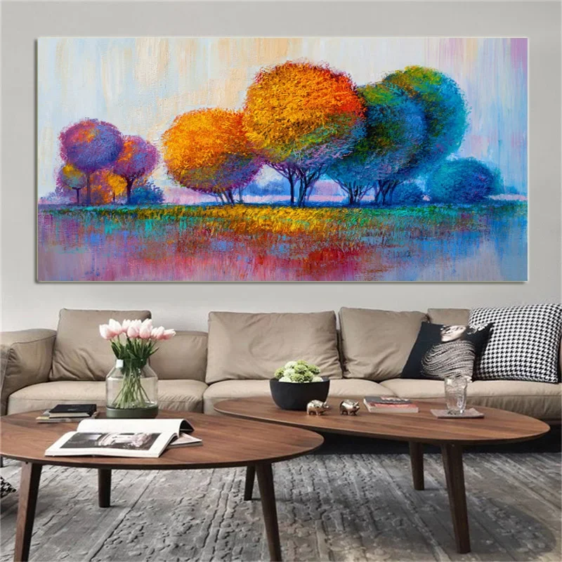 Large Size Art Modern Red Tree Bench Landscape Canvas Paintings For Living Room Wall Posters Bedroom Pictures Home Decoration