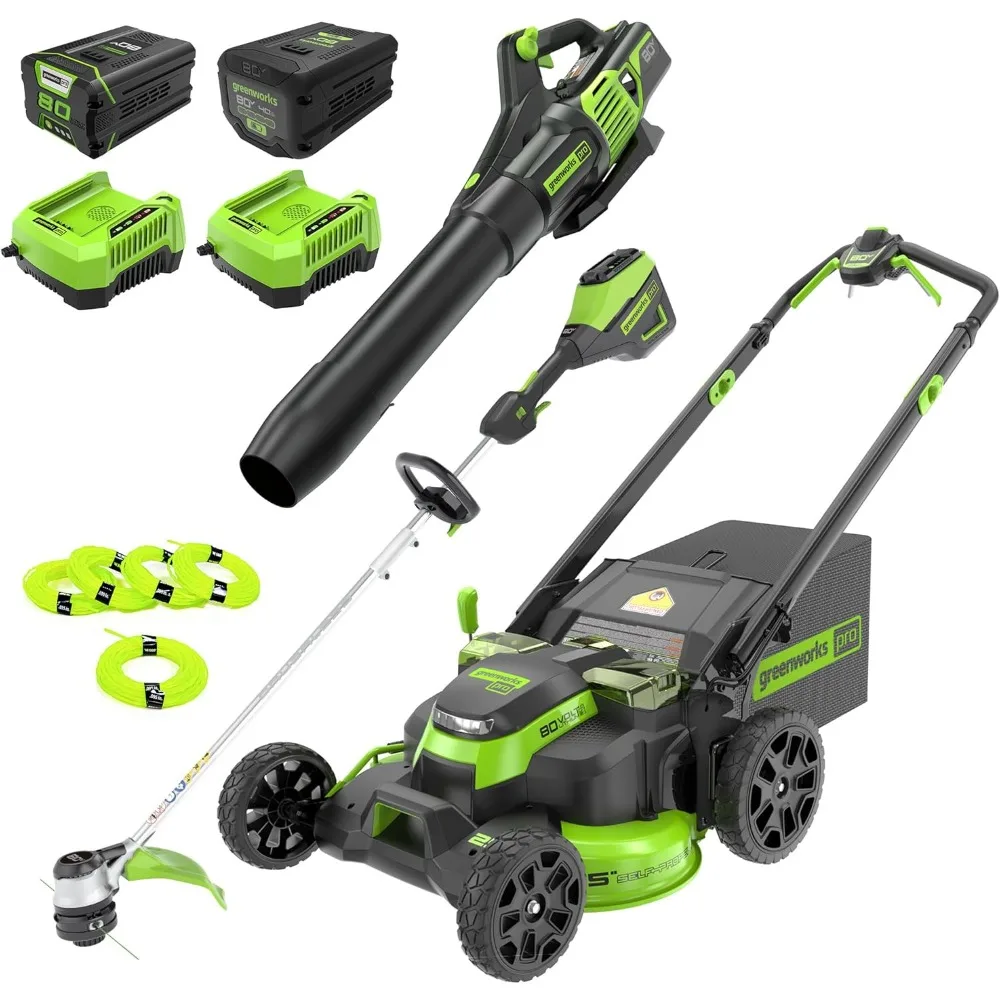 

80V 25" Cordless Battery Brushless Self-Propelled Rear Wheel Drive 3-in-1 Lawn Mower, 16" String Trimmer